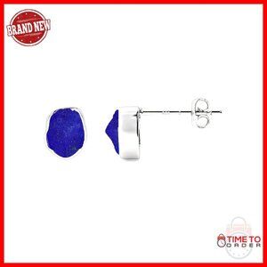 Sterling Silver Lapis Lazuli Stud Earrings, 6x4mm Bezel-Set Birthstone Jewelry